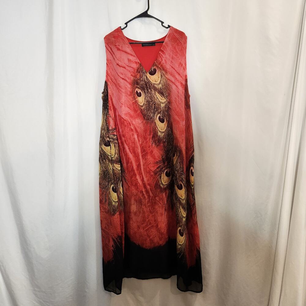 ZANZEA COLLECTION Red Black Gold Artsy‎ Art To Wear Peacock Feather Womens 5X